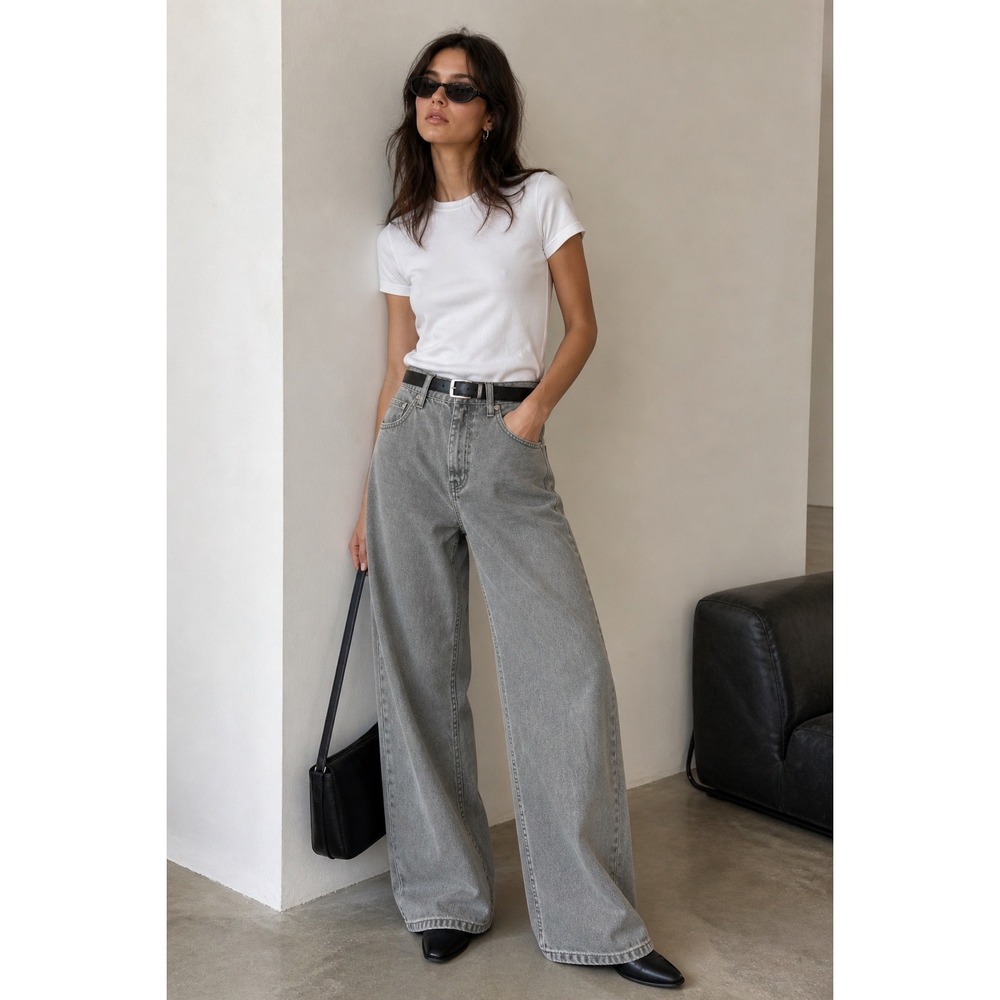 Free People We The Free Grey Wide Leg Jeans High Rise Slouchy 90s Minimalist  29